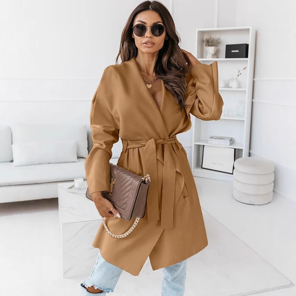 Damen Oversized Morgenmantel mit Gürtel und breiten Ärmeln EB