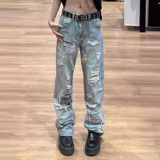 Damen lockere Destroyed Jeans EB