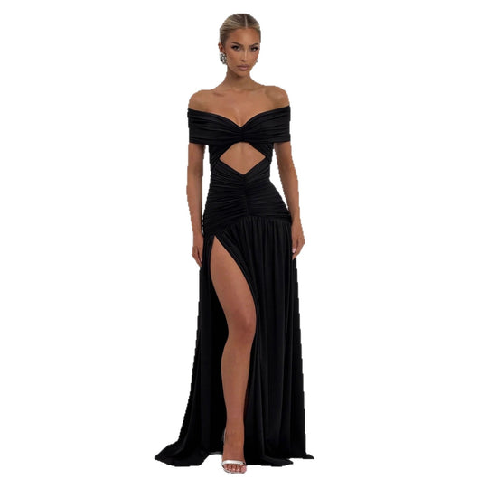 Damen Off-Shoulder Maxikleid mit Cut-Out und Faltenwurf EB