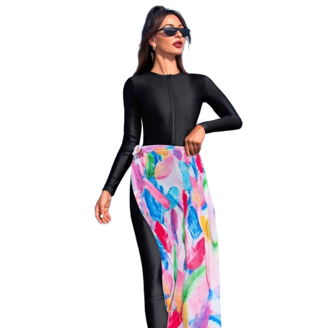 Damen modischer Schwimmanzug mit langem Arm und elegantem Wickelrock EB