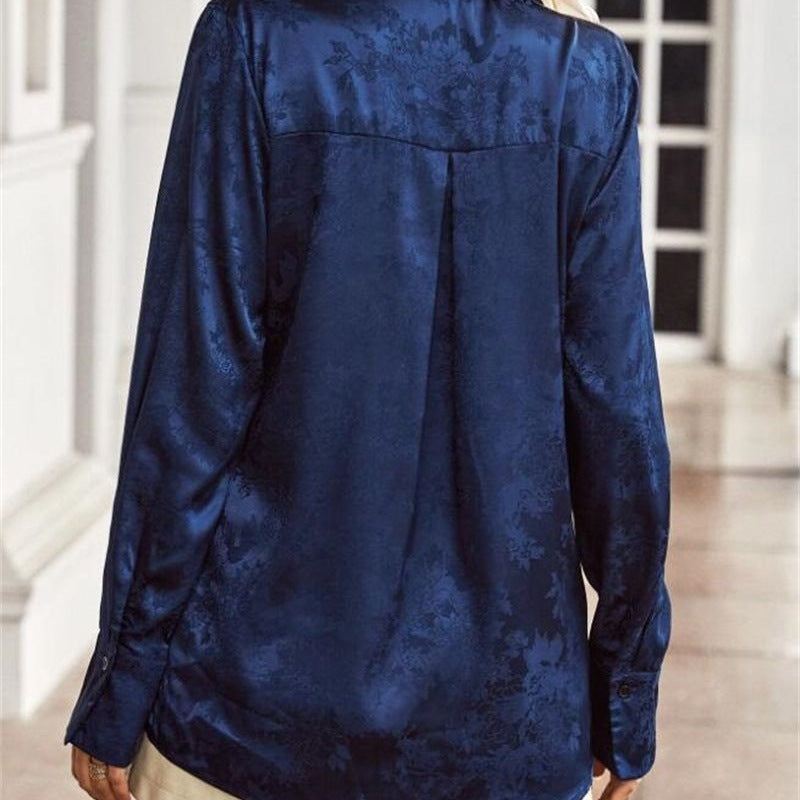 Damen Elegante satiniert Bluse mit floralen Muster EB