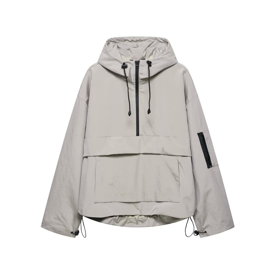 Unisex nan technischer Windbreaker Anorak mit halbhohem Reißverschluss Kapuze und Kängurutasche EB
