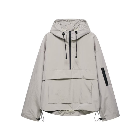 Unisex nan technischer Windbreaker Anorak mit halbhohem Reißverschluss Kapuze und Kängurutasche EB