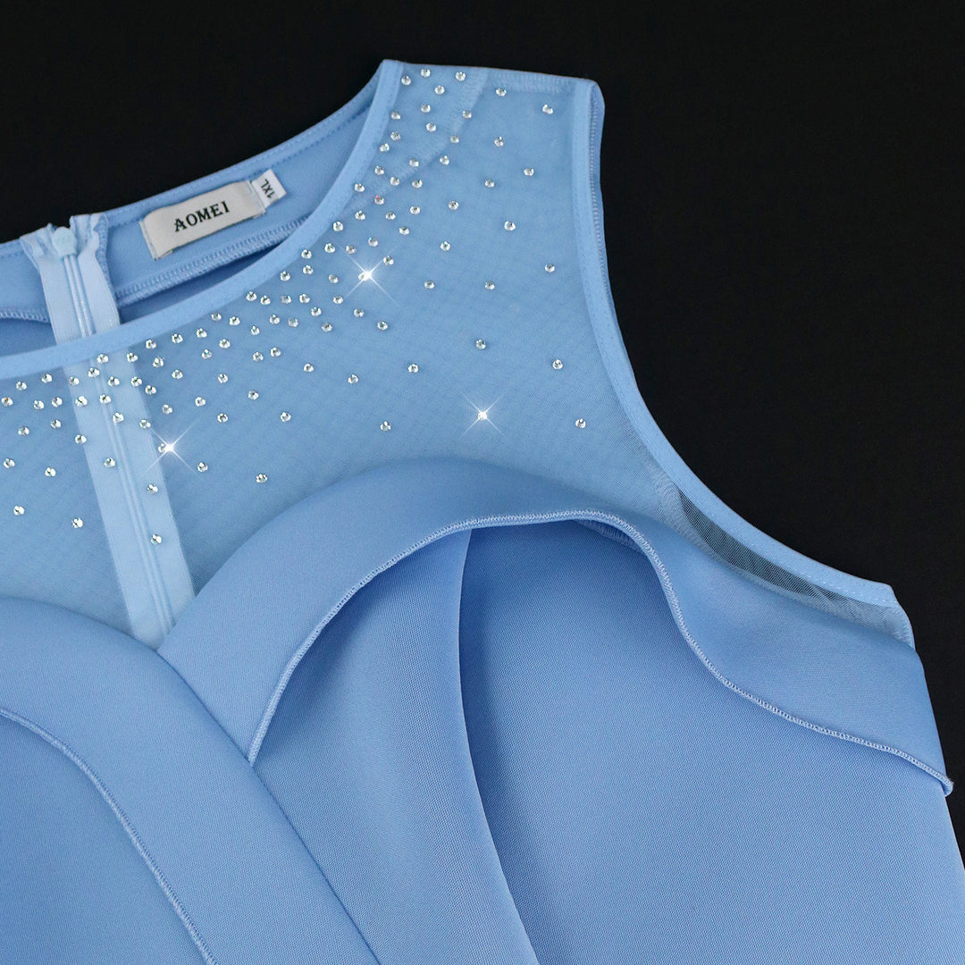 Damen Chiffon Abendkleid mit schimmerndem Oberteil und eleganter Schleifen-Applikation EB