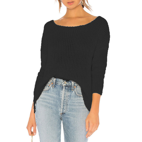 Damen lockerer Strickpullover mit weitem Schnitt und Rundhalsausschnitt EB