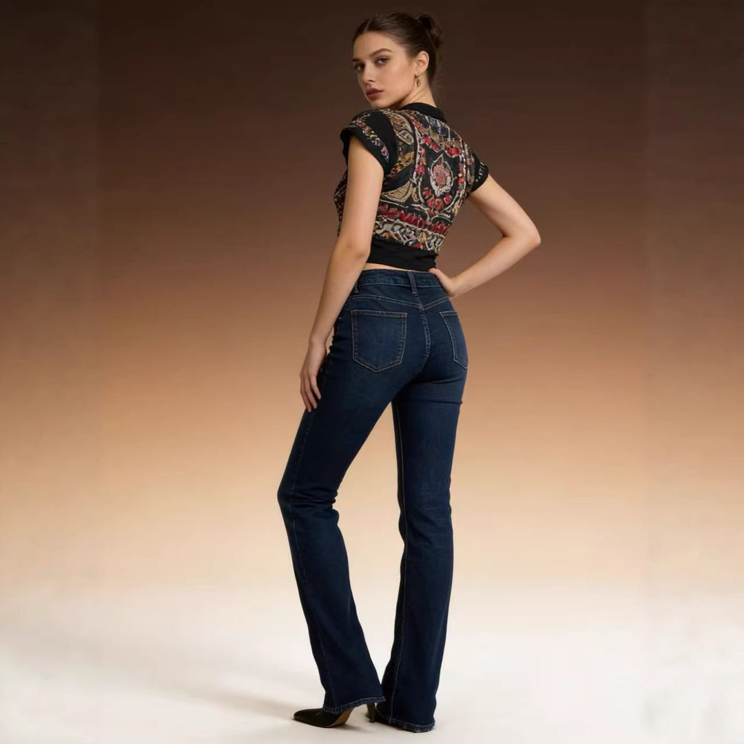 Damen hoch taillierte Bootcut Jeans im eleganten Design EB