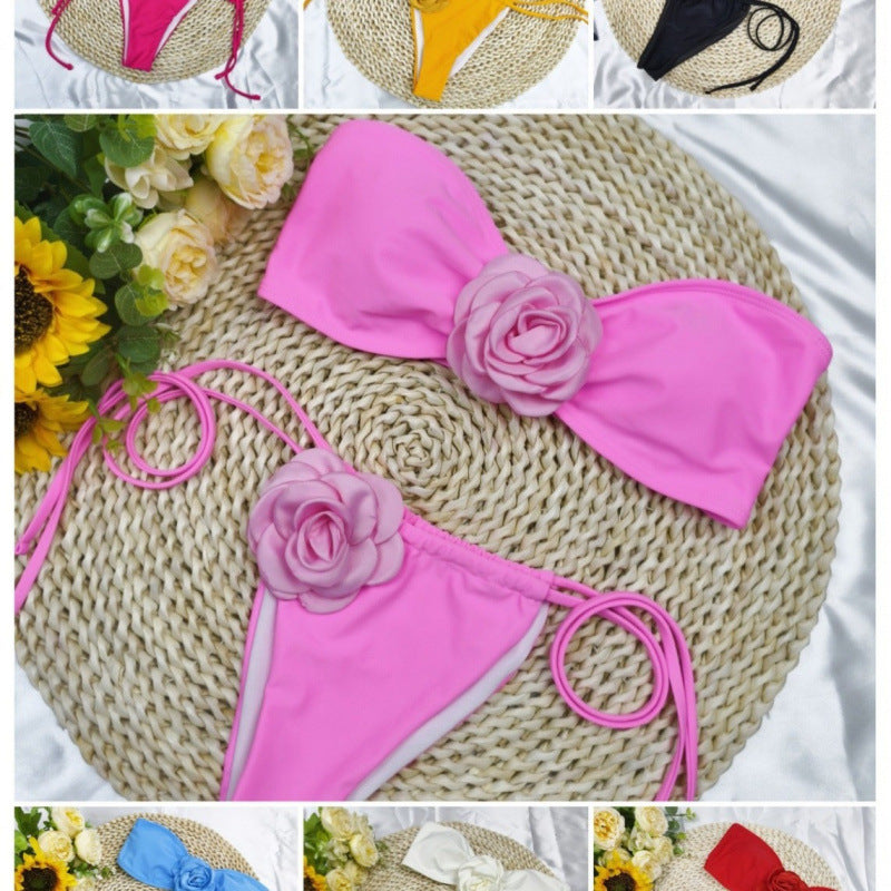 Damen Bandeau-Bikini mit floralem Akzent und verstellbaren Trägern EB