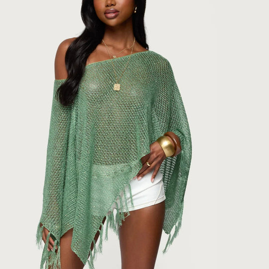 Damen Netzponcho mit funkelnden Akzenten EB