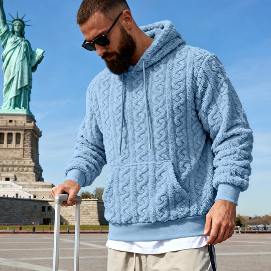 Herren nan Kuscheliger Sherpa-Hoodie mit Zopfmuster, Kängurutasche und Rippbündchen EB