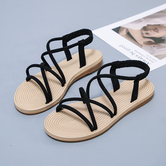 Damen Geflochtene Riemchen-Sandalen mit elastischem Fersenband und gepolstertem Fußbett EB