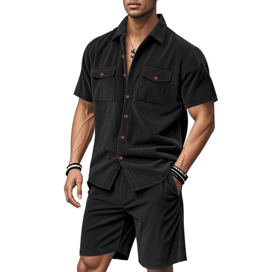 Herren Kurzarm-Hemd und Shorts Set mit praktischen Taschen und bequemer Passform EB