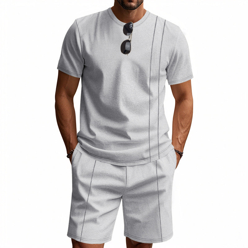 EB | Waffel-Kurzarm-Shorts Zweiteiliges Set