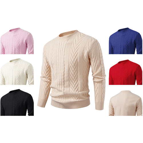 Herren Grobstrickpullover mit Zopfmuster und Rundhalsausschnitt EB