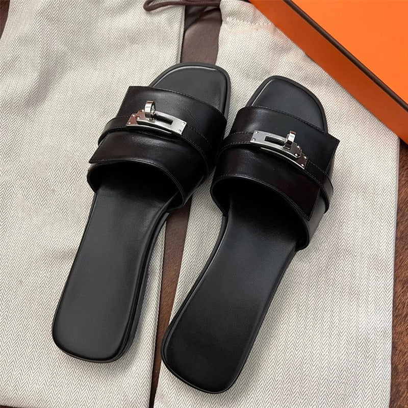 Damen elegante Slides mit luxuriöser Schnallenakzentgestaltung EB