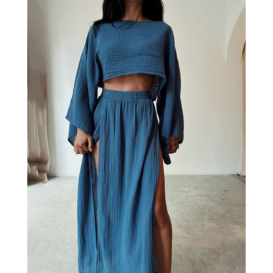 Damen Zweiteiliges Maxikleid mit Off-Shoulder-Design und Schlitz EB