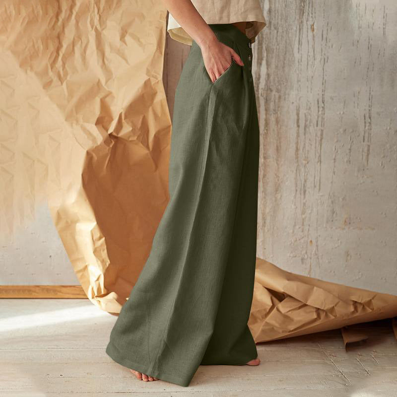Damen nan weite Leinenhose mit hoher Taille und seitentaschen EB