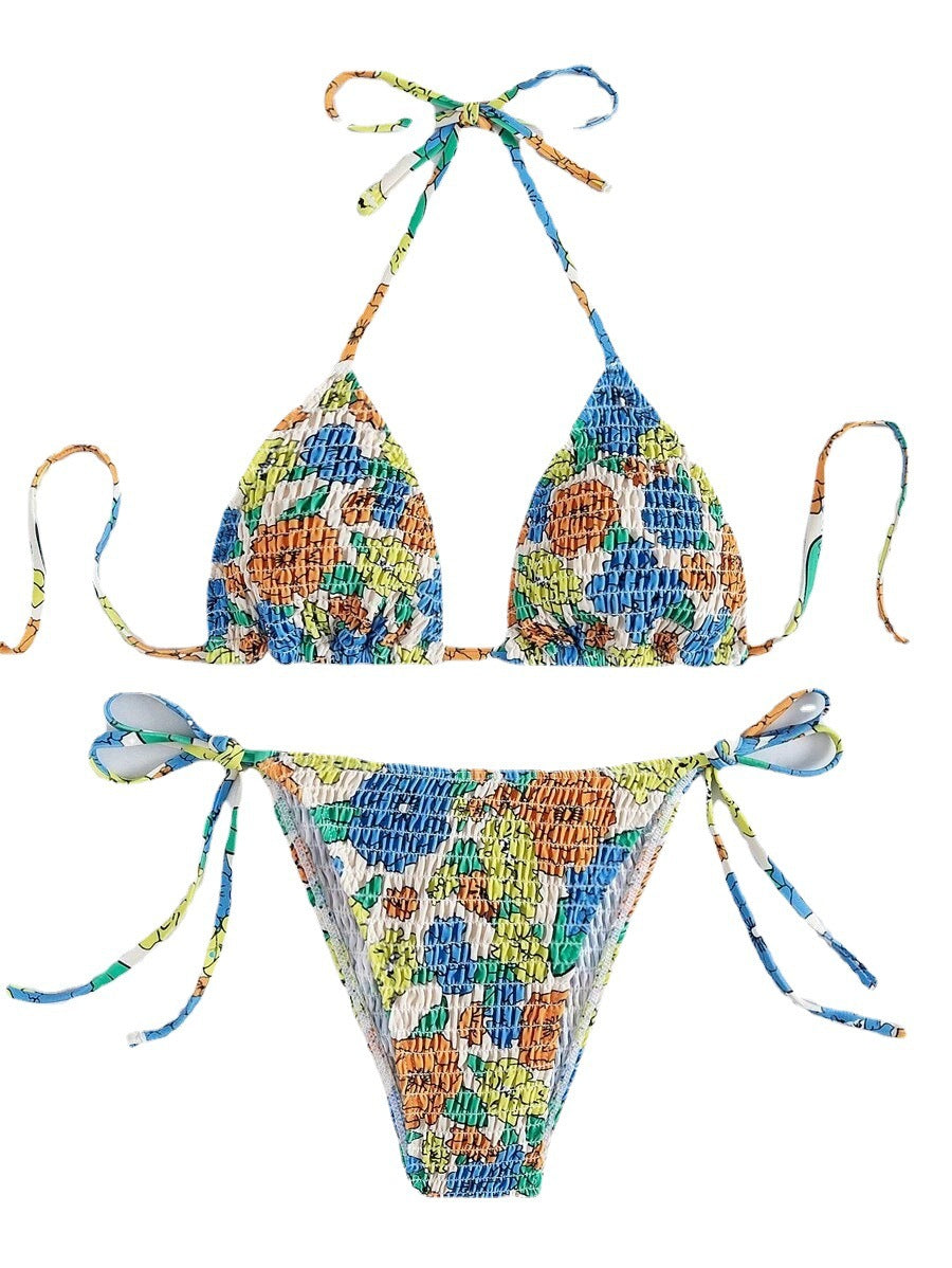 Damen Bikiniset mit innovativem Rüschendesign und buntem Blumendruck EB