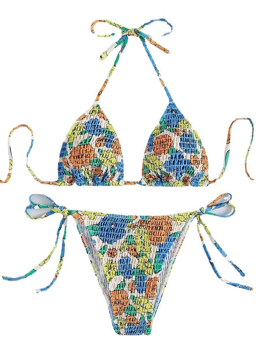 Damen Bikiniset mit innovativem Rüschendesign und buntem Blumendruck EB