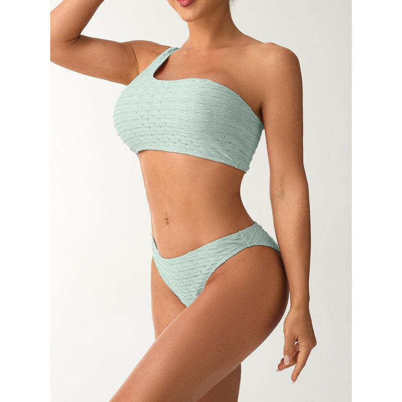 Damen Einseitiger Bikini mit elegantem Rippendesign und verstellbaren Trägern EB