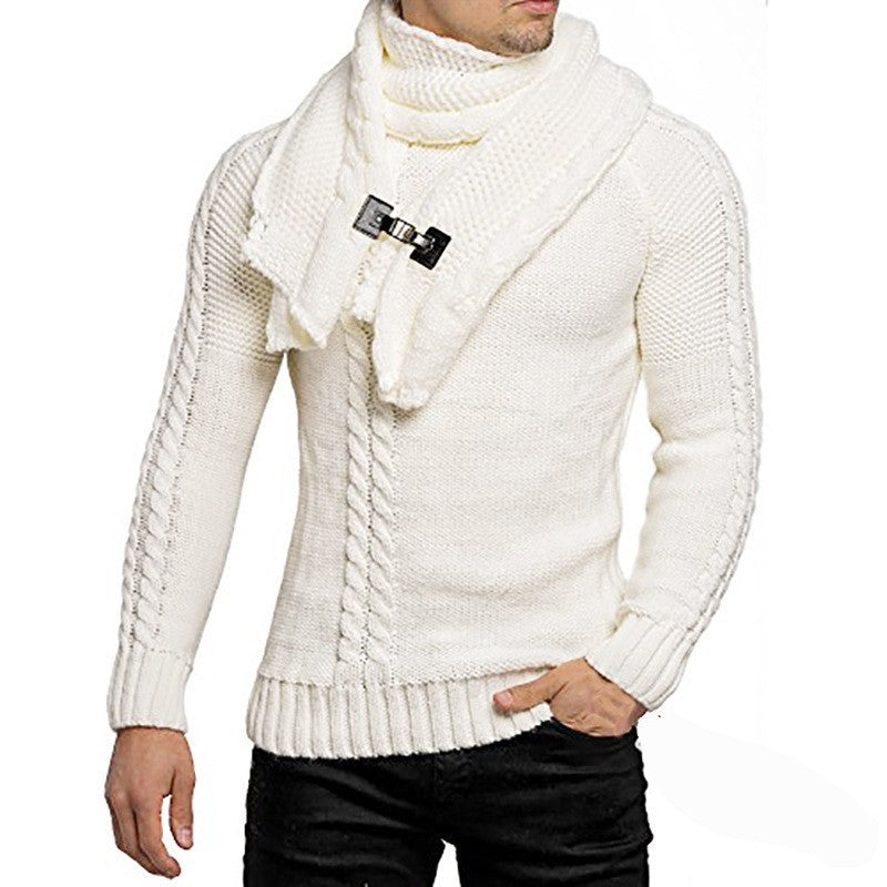 Herren nan Strickpullover mit überlappendem Schalkragen und Schnallenverschluss EB