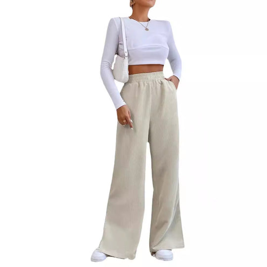 Damen weite Cordhose mit seitlichen Schlitzen und elastischem Bund EB