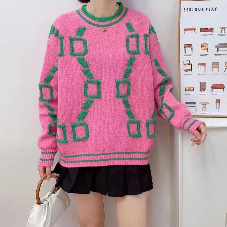 Damen modischer Pullover mit kreativem Muster und lässigem Schnitt EB