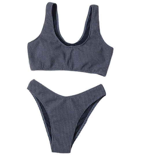 Damen Sport-Bikini-Set mit strukturiertem Bustier und hoch geschnittenem Slip EB