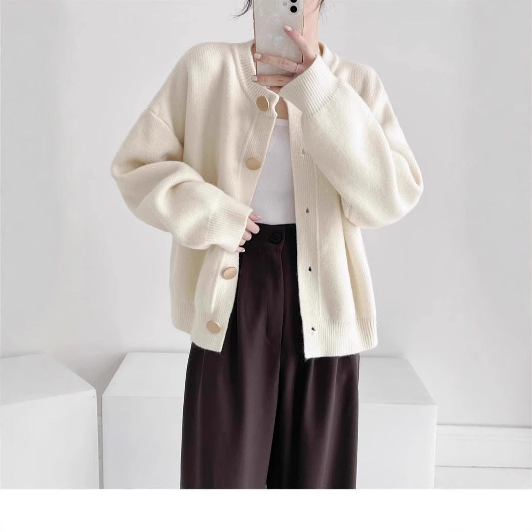 Damen Oversized Strickjacke mit großen Holzknöpfen und weitem Schnitt EB