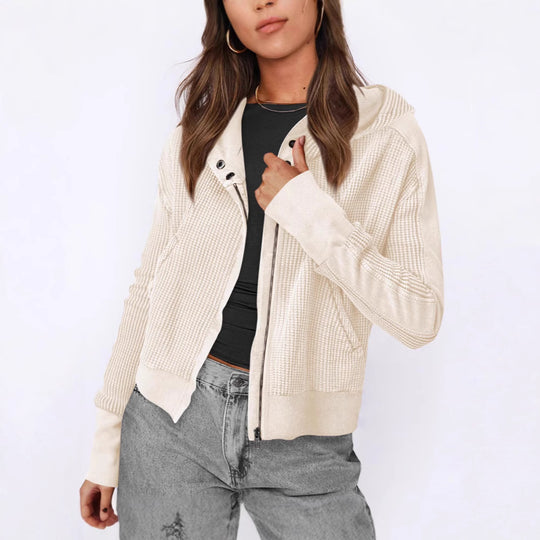 Damen lässige Zip-Jacke mit Kapuze und strukturiertem Design EB