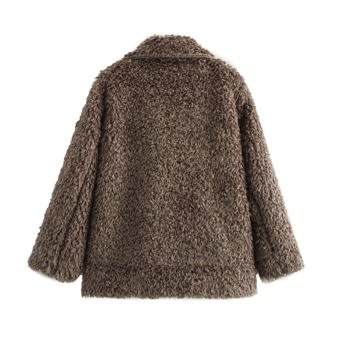 Damen kuschelige Fleecejacke mit elegantem Revers EB