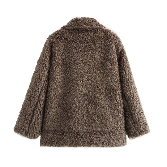 Damen kuschelige Fleecejacke mit elegantem Revers EB
