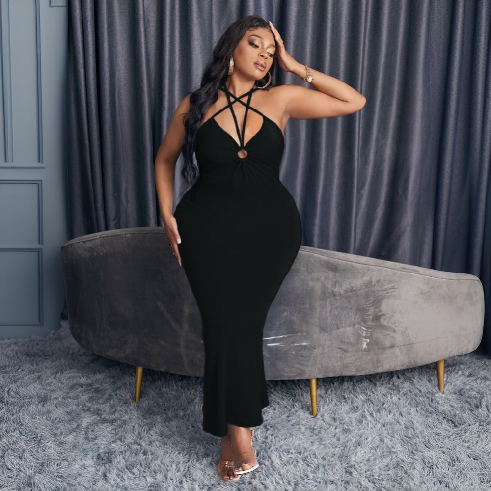 Damen langes Kleid mit raffiniertem Schnitt und tiefem Ausschnitt EB