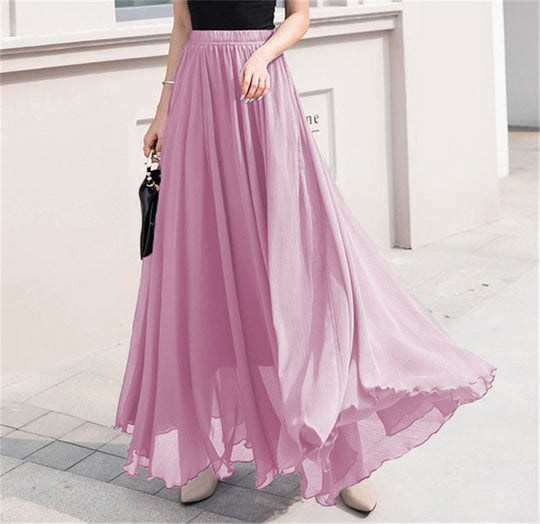 Damen nan Maxi-Chiffonrock mit elastischem Bund und fließender A-Linie EB