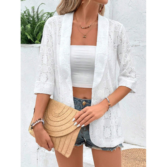 Damen Spitzenjacke im lässigen Boho-Stil mit floralem Design und 3/4-Ärmeln EB
