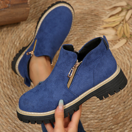 Damen modische Stiefeletten mit seitlichem Reißverschluss und robustem Profil EB
