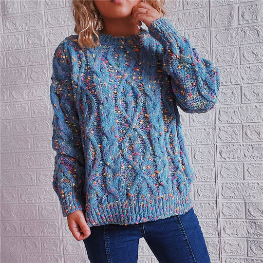 Damen grob gestrickter Pullover mit bunten Akzenten und lässigem Schnitt EB