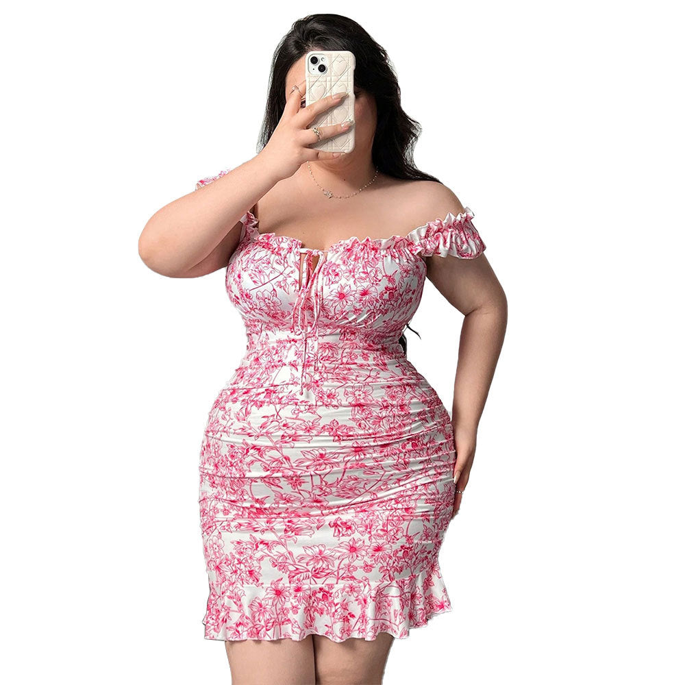 Damen Figurbetontes Minikleid mit Rüschendetails und floralem Muster EB