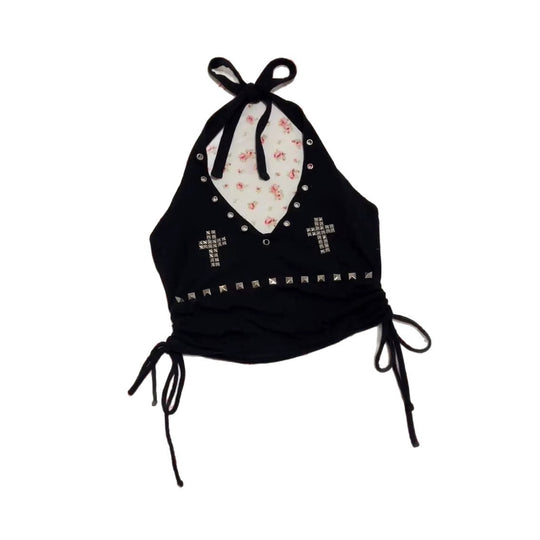 Damen-Crop-Top mit auffälligen Nieten und Kreuzdetails EB