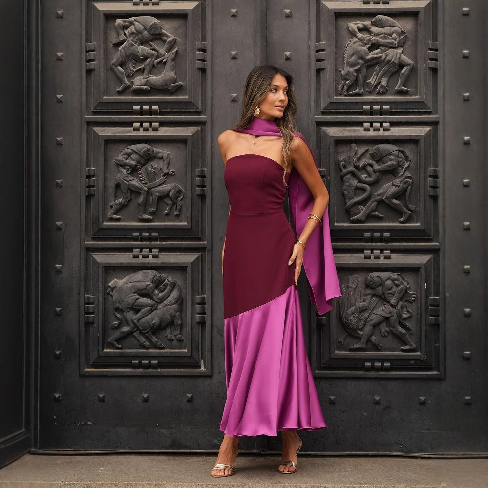 Damen Abendkleid mit asymmetrischem Schnitt und elegantem Überwurf EB