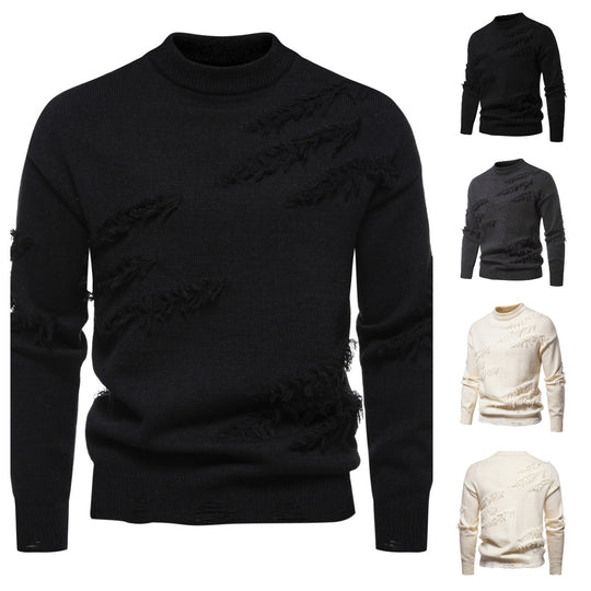Herren modischer Rollkragenpullover mit distressed Details EB