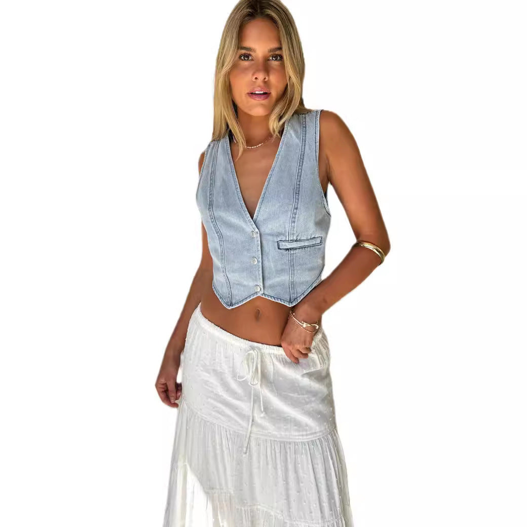 Damen Jeansweste mit elegantem Schnitt und Knopfdetails EB