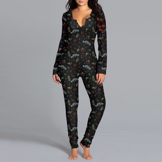 Damen Langarm Halloween-Themen Onesie Pyjama Set Heidi-Mode