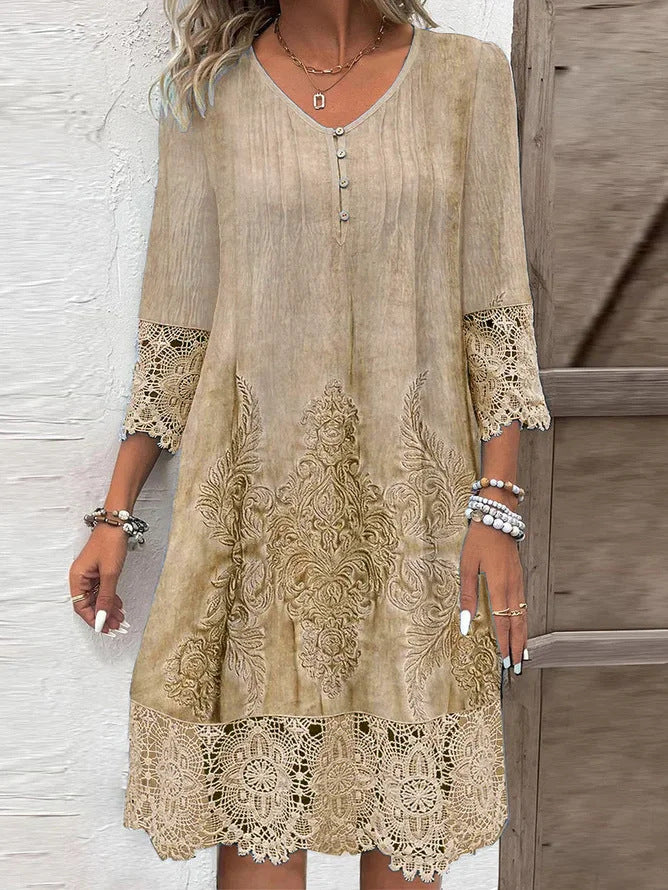 Damen luftiges Sommerkleid mit französischer Spitze EB