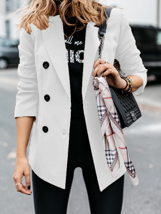 Damen Modischer Doppelreiher-Blazer mit schmaler Silhouette und praktischen Taschen EB