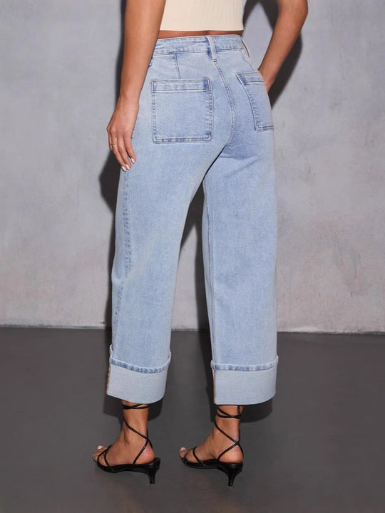 Damen Boyfriend Jeans mit lässigem Umschlagbund und hohen Taschen EB