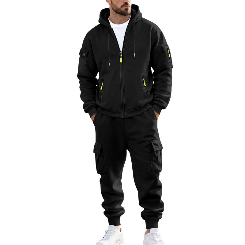 Herren nan urbanes Funktions-Cargo-Sweatset mit Kapuzenjacke, Reißverschlusstaschen und konisch zulaufender Cargo-Jogger EB