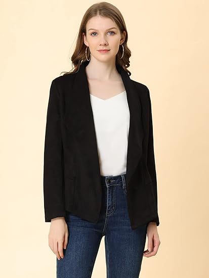 Damen modische Synthetiklederjacke mit offenem Schnitt und Taschen EB