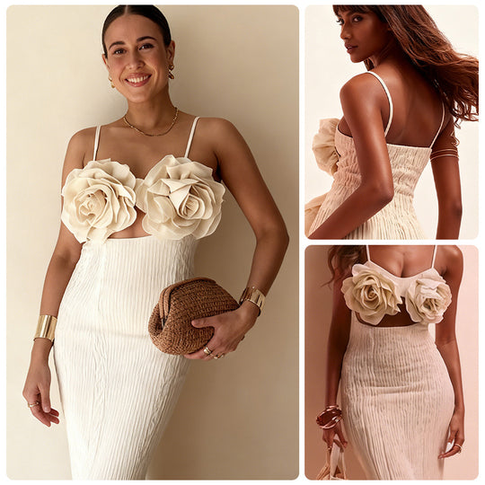 Damen Crop-Top mit floralen 3D-Blütenapplikationen und elegantem Schnitt EB