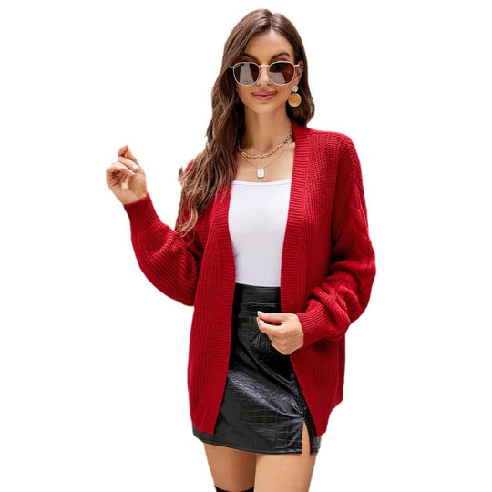 Damen Grobstrickjacke mit voluminösen Ärmeln und modernem Schnitt EB