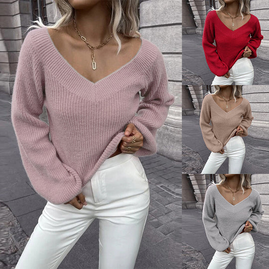 Damen Strickpullover mit V-Ausschnitt und angesagten A-Shape Ärmeln EB